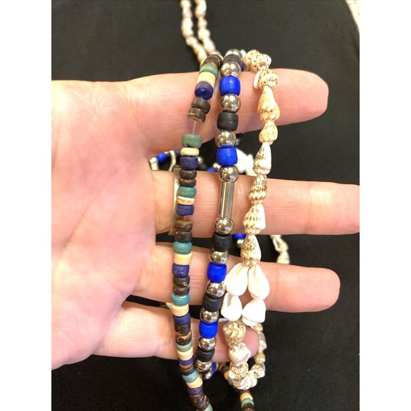 3 beaded necklaces young adult surfer beach arrowhead black metal blue brown - Picture 5 of 9
